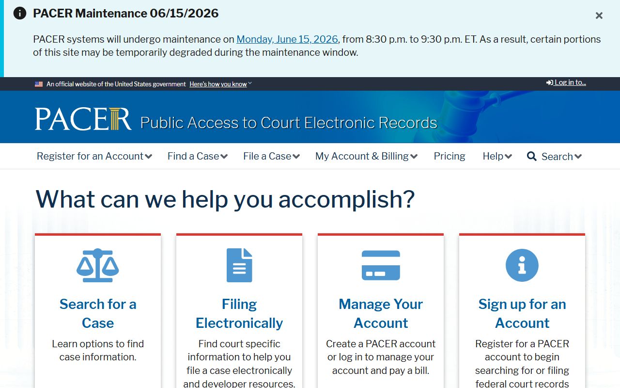 Cleveland County federal court dockets through PACER court records