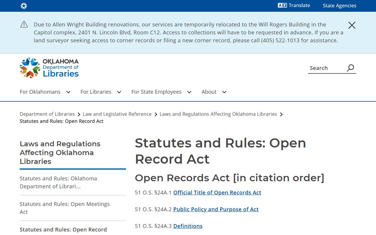 Cleveland County criminal court records and the Oklahoma Open Records Act index