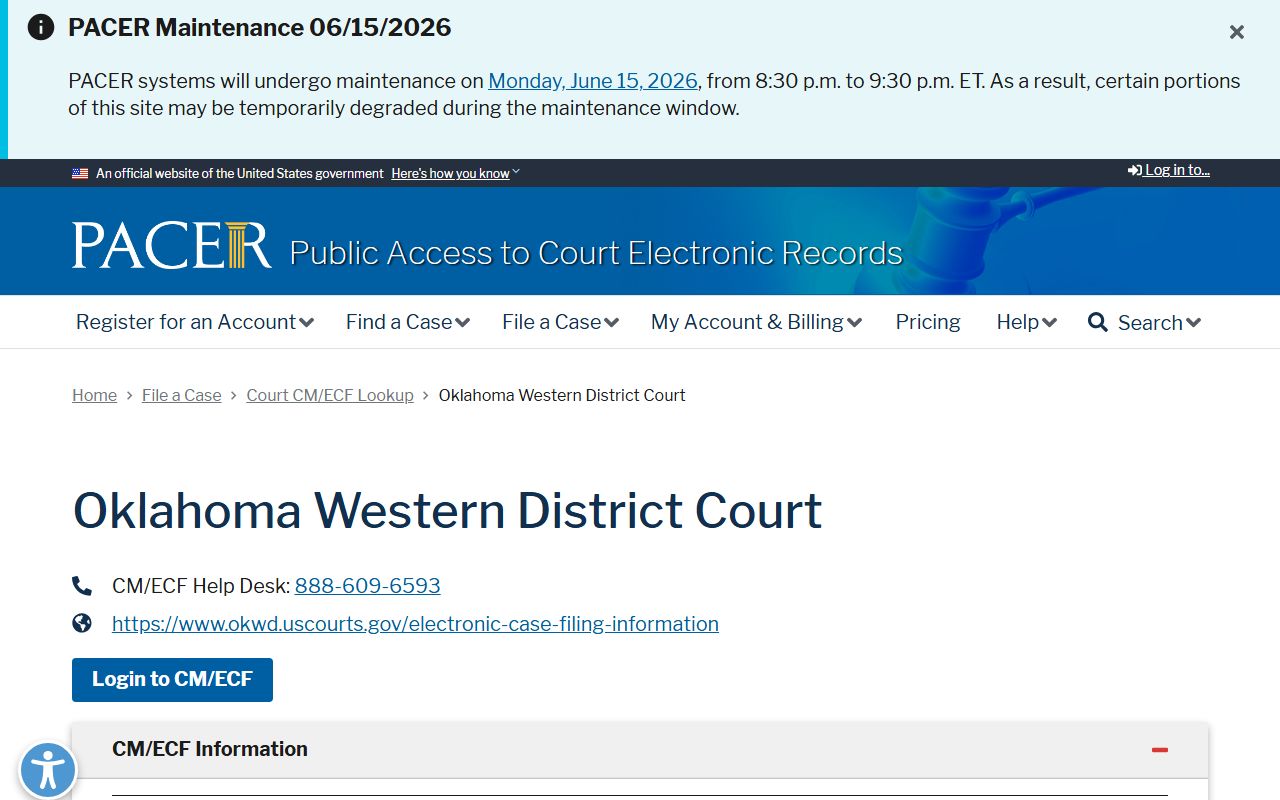 Cleveland County federal criminal court records access through PACER