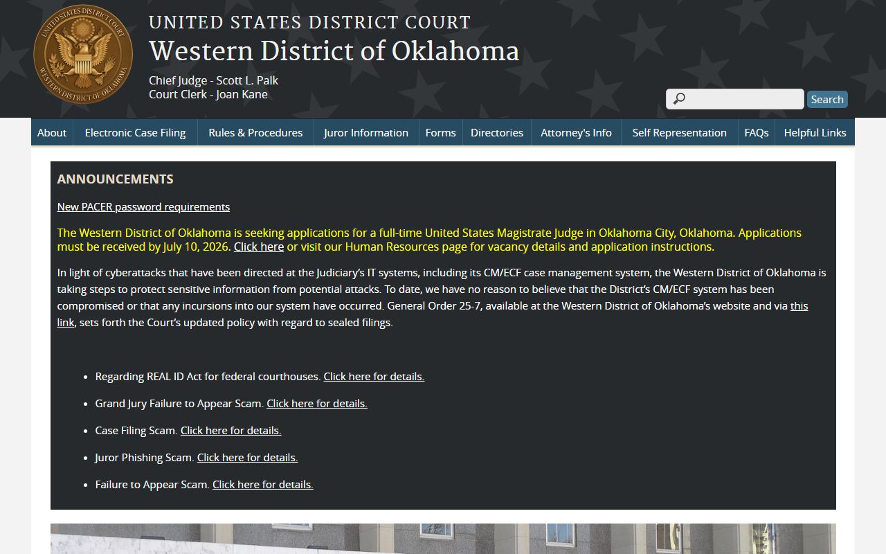 Cleveland County federal criminal court records, Western District of Oklahoma