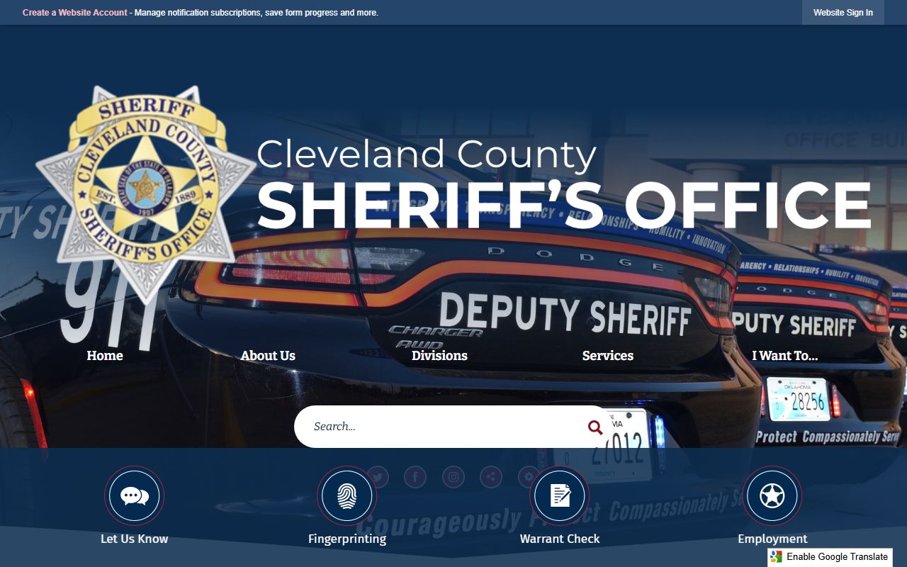 Cleveland County Detention Center page with inmate search for jail records