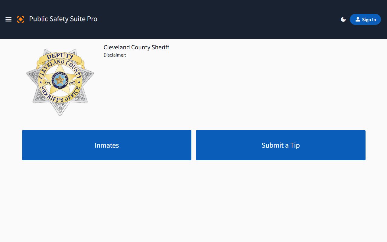 Cleveland County CCSO inmate search portal jail roster screen