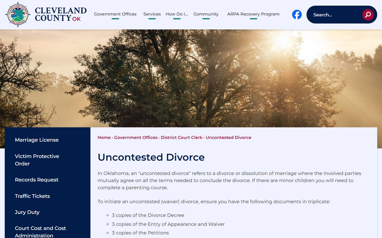 Cleveland County uncontested divorce instructions used to file and request divorce records