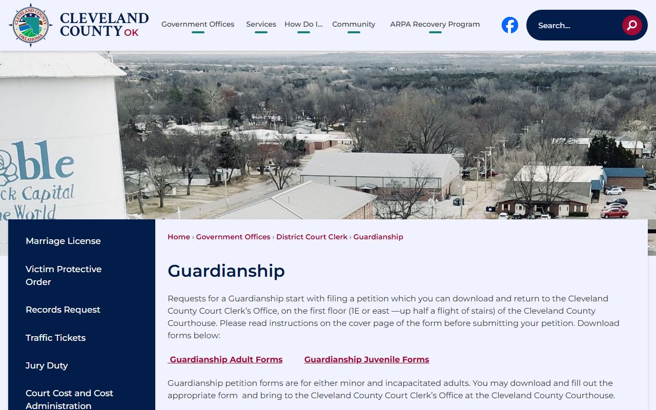 Cleveland County guardianship filing instructions used for probate records and estate cases