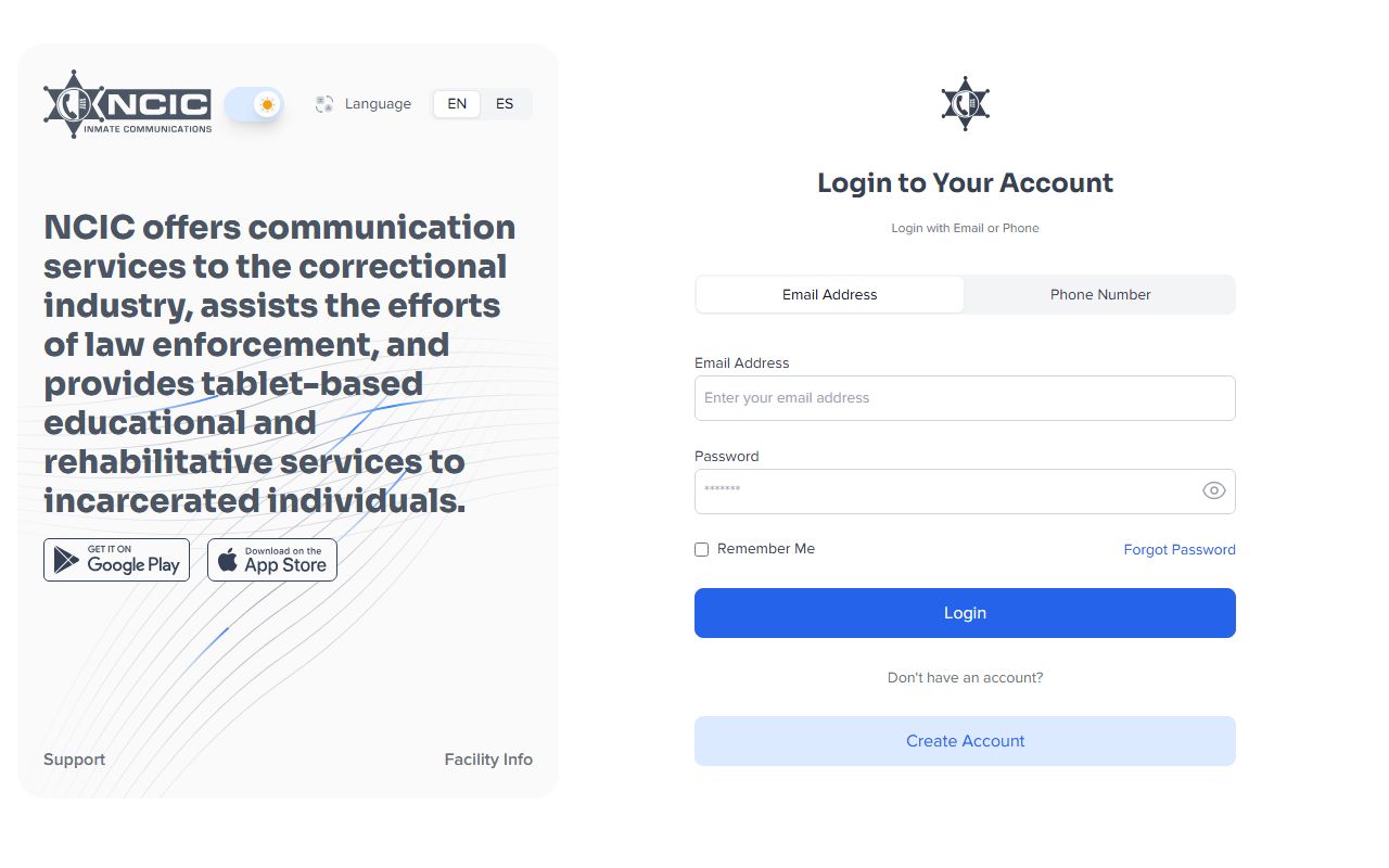 Cleveland County jail NCIC video visitation scheduling and login page