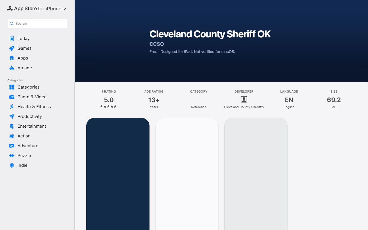 Cleveland County Sheriff mobile app listing on the Apple App Store