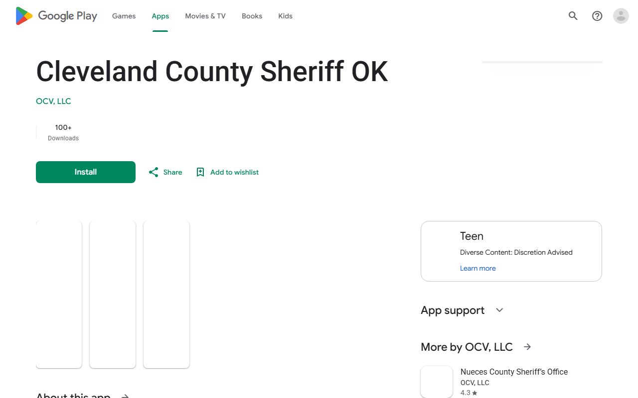Cleveland County Sheriff app listing on Google Play with tip and offender tools