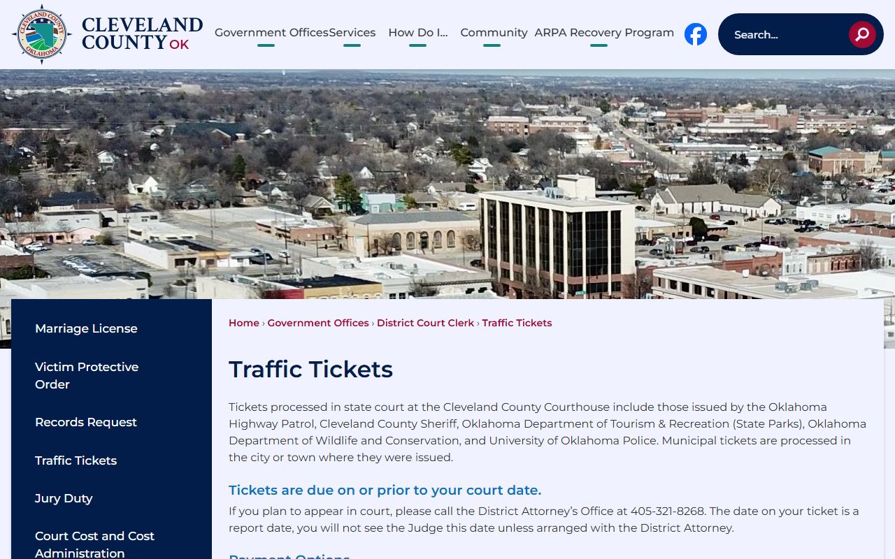 Cleveland County traffic court records and state-court traffic ticket instructions