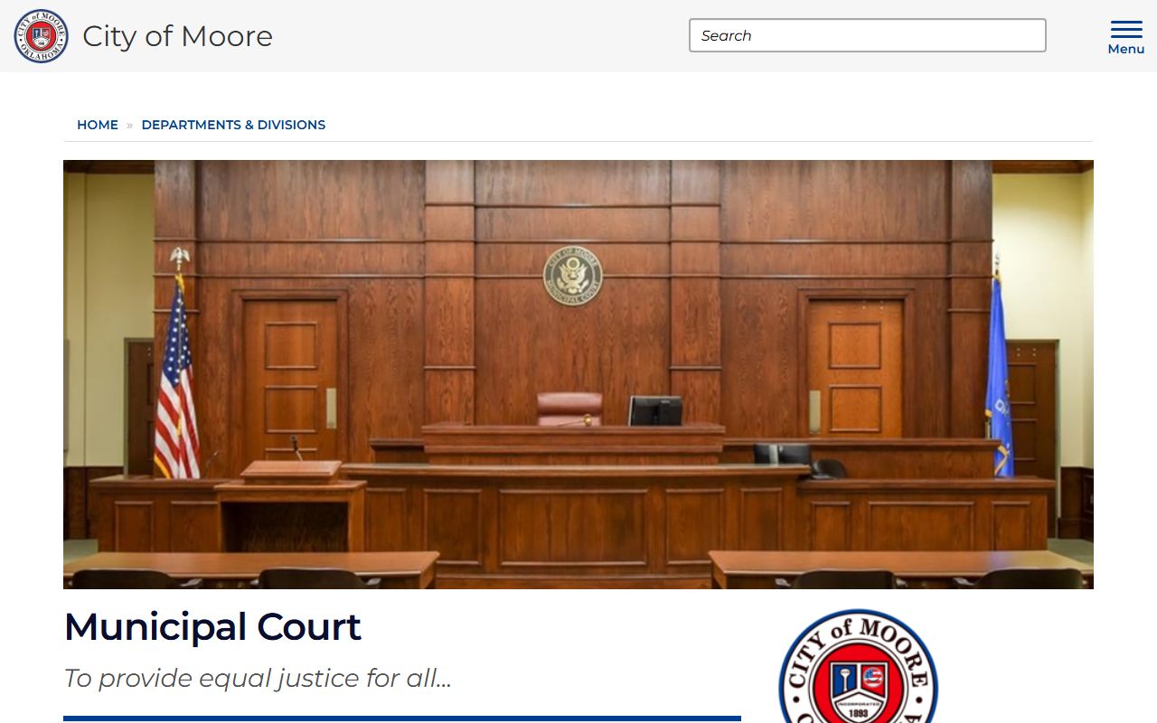 Moore Municipal Court page for Cleveland County city traffic records