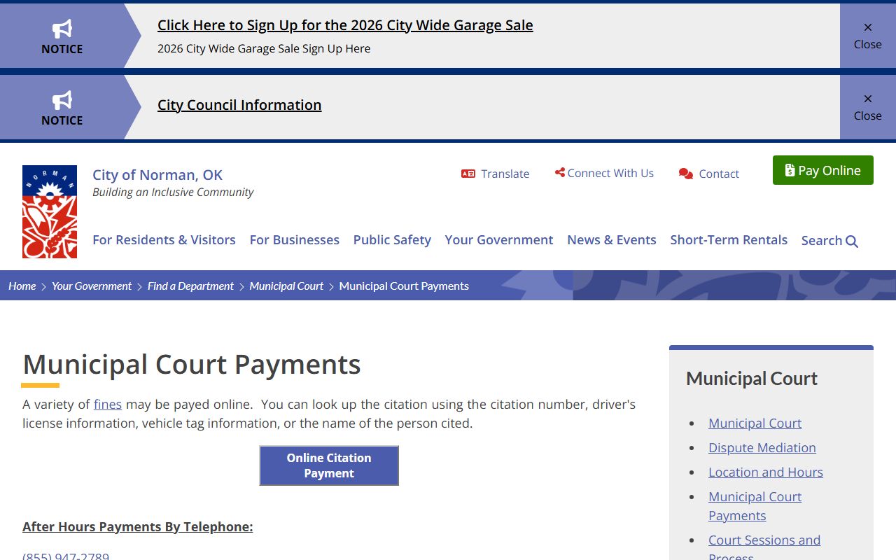 Norman Municipal Court payment options for Cleveland County traffic citations
