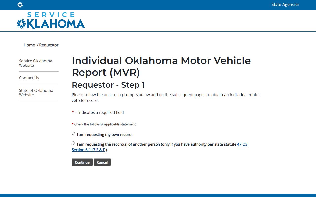 Service Oklahoma motor vehicle record portal for Cleveland County driver records